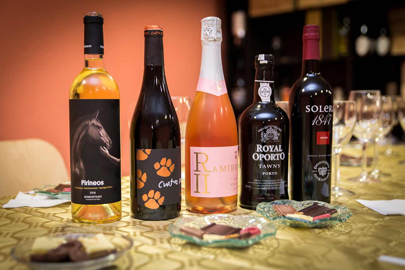 wine and chocolate pairing colorful wines