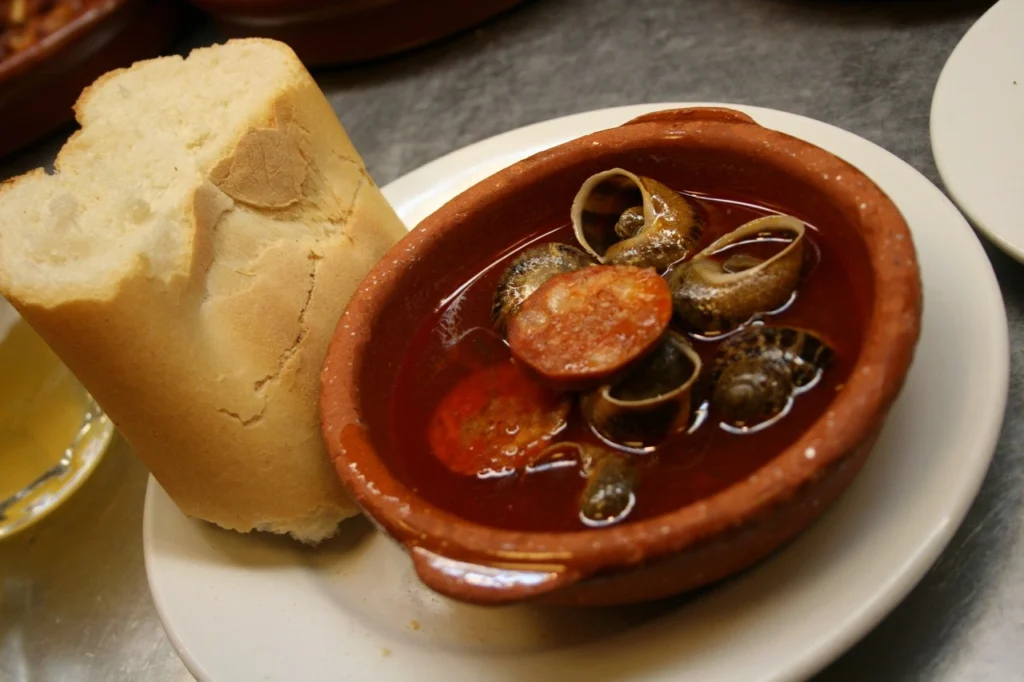 spanish snails tapas typical from madrid colorful wines