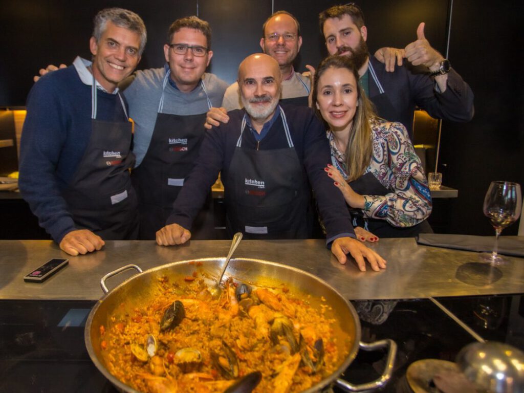 team building paella cooking class colorful wines