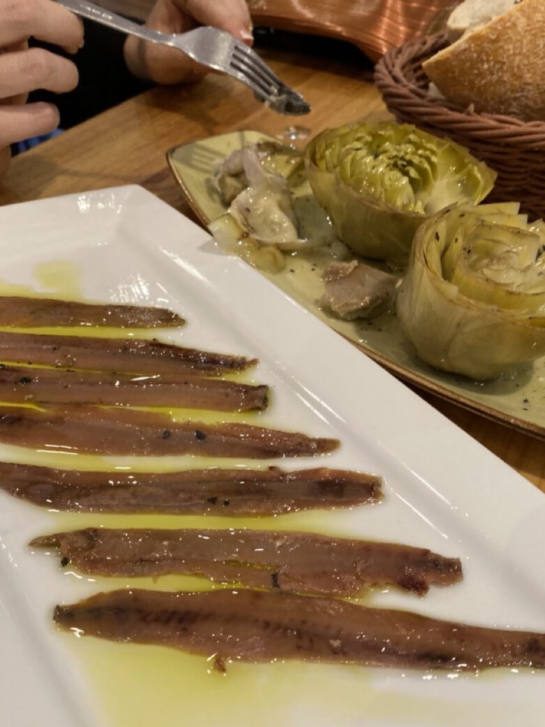 anchovies and artichokes tapas colorful wines
